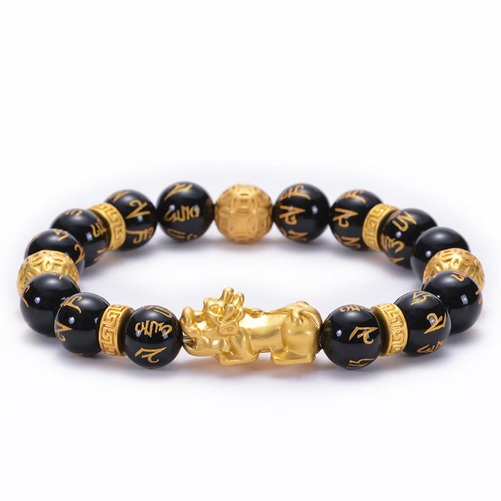 Braccialetto Buddha Stones Ossidiana nera Lega di onice nero PiXiu Om Mani Padme Hum Strength