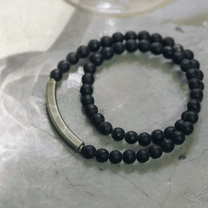 Braccialetto di protezione a doppio giro in ottone e rame con superficie tagliata smerigliata Buddha Stones