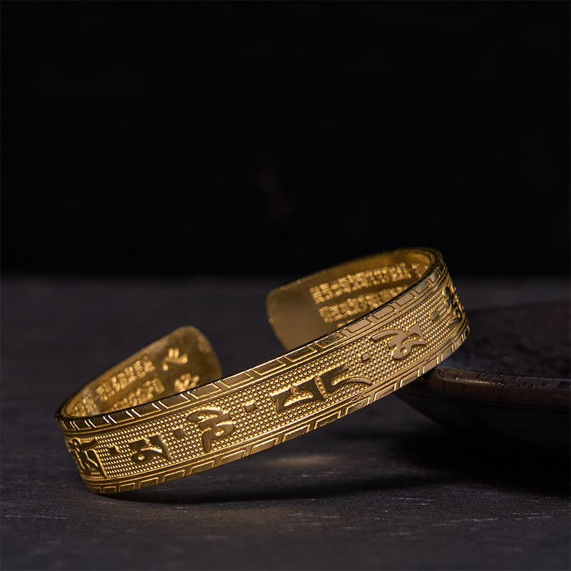 Buddha Stones Sei parole vere 'om Mani Padme Hum' Sutra del cuore Braccialetto in rame e ottone, fortuna e saggezza