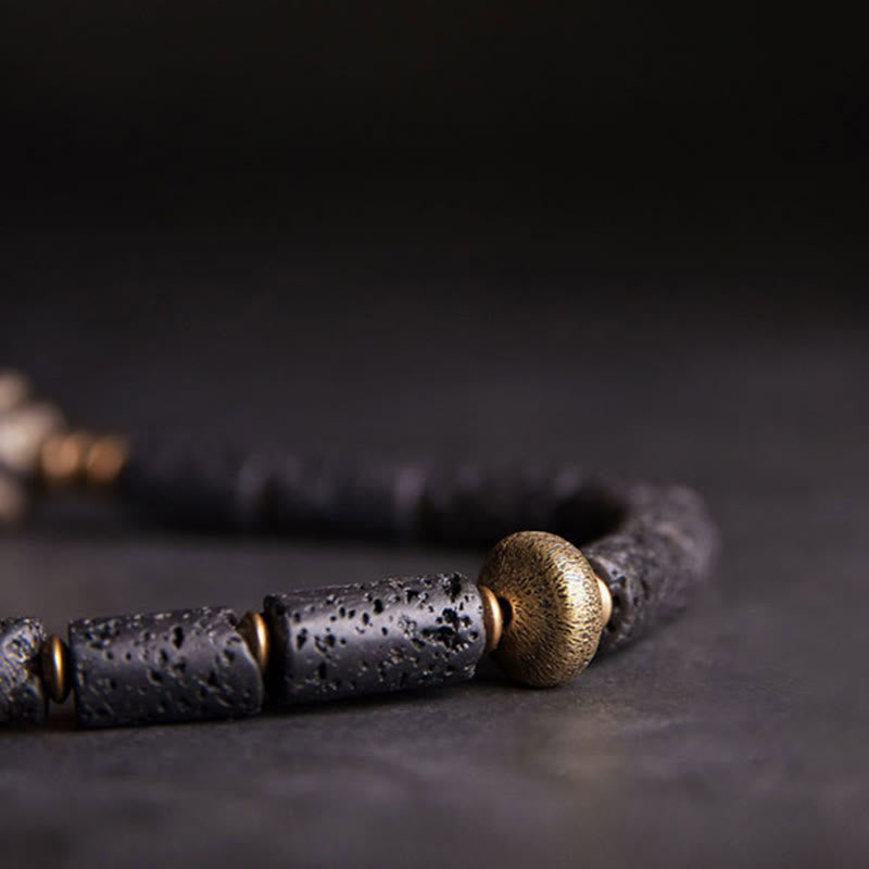 Braccialetto Buddha Stones Vintage Lava Rock Dzi a tre occhi in rame e ottone con più giri e calma
