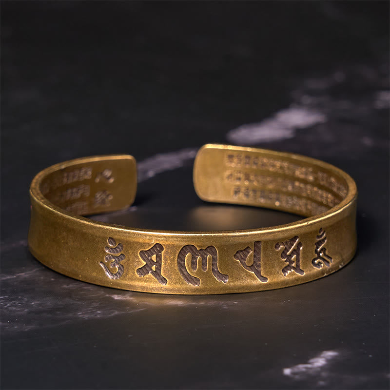 Buddha Stones Sei parole vere 'om Mani Padme Hum' Sutra del cuore Bracciale rigido in ottone e rame per la pace interiore