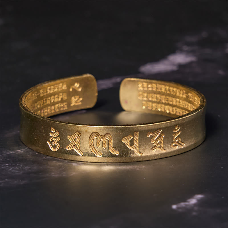 Buddha Stones Sei parole vere 'om Mani Padme Hum' Sutra del cuore Bracciale rigido in ottone e rame per la pace interiore
