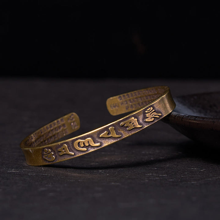 Buddha Stones Sei parole vere 'om Mani Padme Hum' Sutra del cuore Rame Ottone Saggezza Pace Bracciale rigido