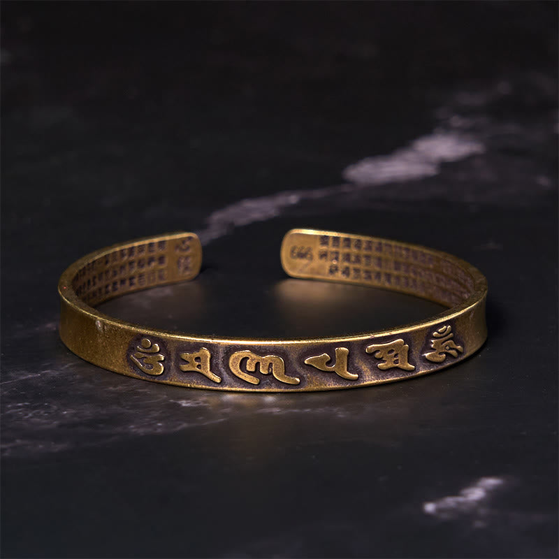 Buddha Stones Sei parole vere 'om Mani Padme Hum' Sutra del cuore Rame Ottone Saggezza Pace Bracciale rigido