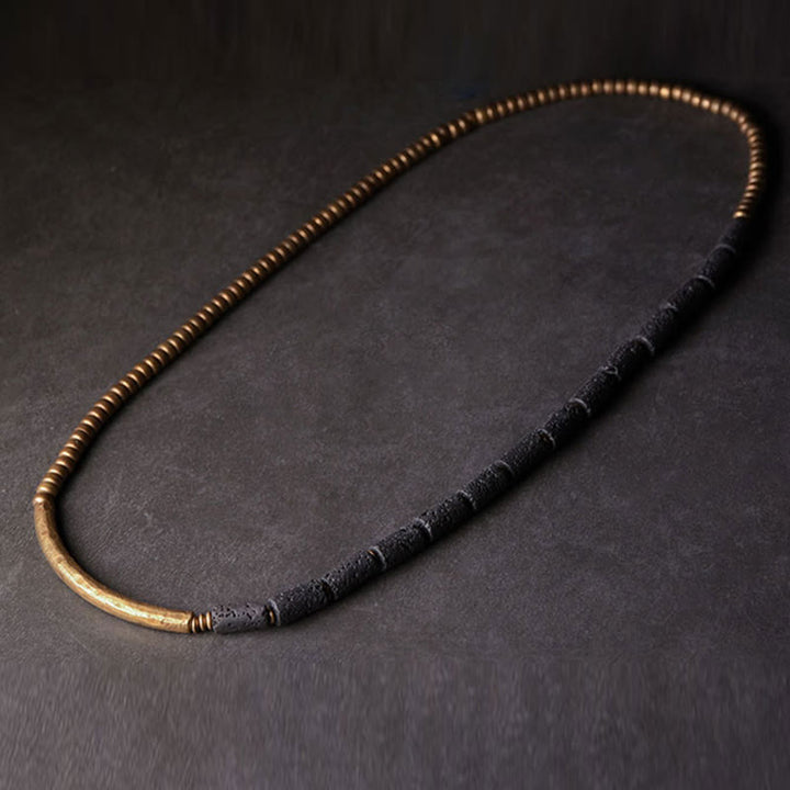 Braccialetto Buddha Stones Vintage Lava Rock Rame Ottone Multi-giro Avvolgente Calmo