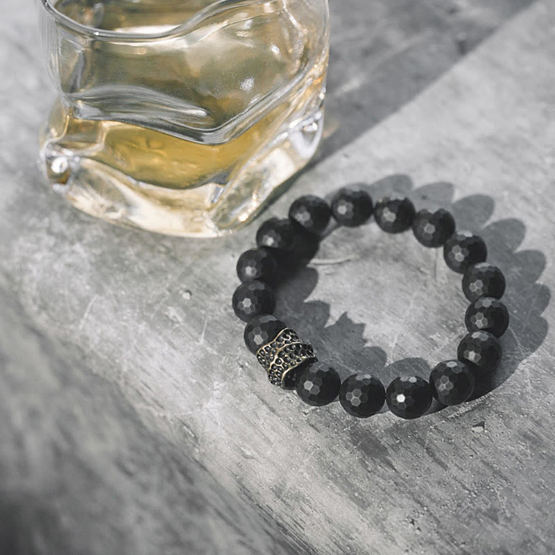 Braccialetto di protezione in ottone e rame con onice nero opaco Buddha Stones