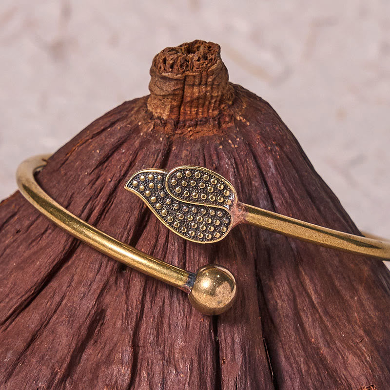 Bracciale rigido con perline di Buddha Stones , in ottone e rame, per fortuna e ricchezza