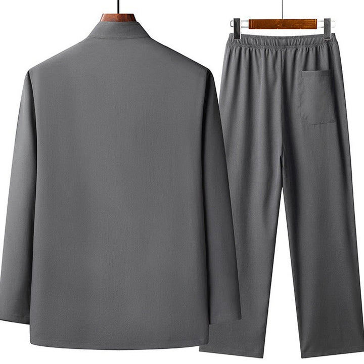 Buddha Stones Capodanno cinese ricamato Fu Tang Suit Hanfu manica lunga Top Pantaloni Abbigliamento Uomo Set - image 5
