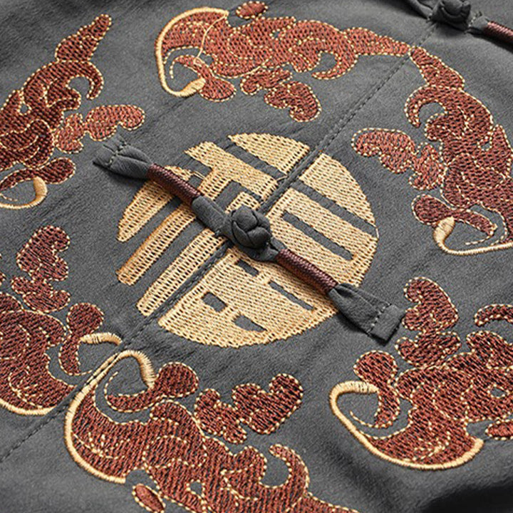 Buddha Stones Capodanno cinese ricamato Fu Tang Suit Hanfu manica lunga Top Pantaloni Abbigliamento Uomo Set - image 8