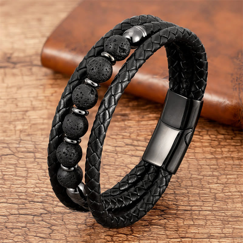 Braccialetto in pelle positivo con perline di onice nero e occhio di tigre Buddha Stones Lava Rock Ematite - Roccia lavica - 18-22 cm - image 9