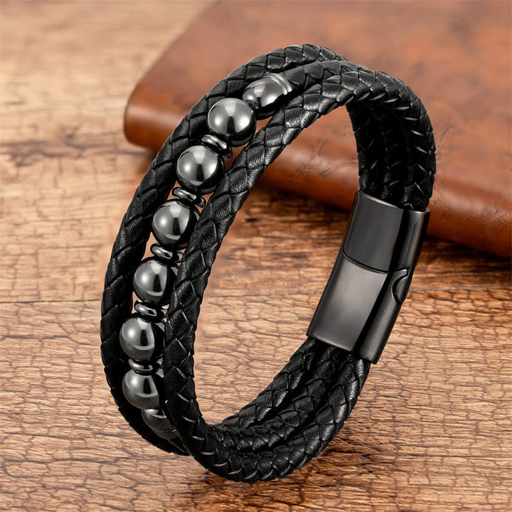 Braccialetto in pelle positivo con perline di onice nero e occhio di tigre Buddha Stones Lava Rock Ematite - Ematite - 18-22 cm - image 11