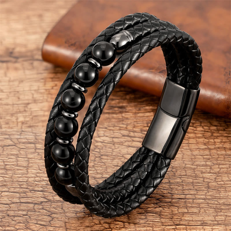Braccialetto in pelle positivo con perline di onice nero e occhio di tigre Buddha Stones Lava Rock Ematite - Onice nero - 18-22 cm - image 13