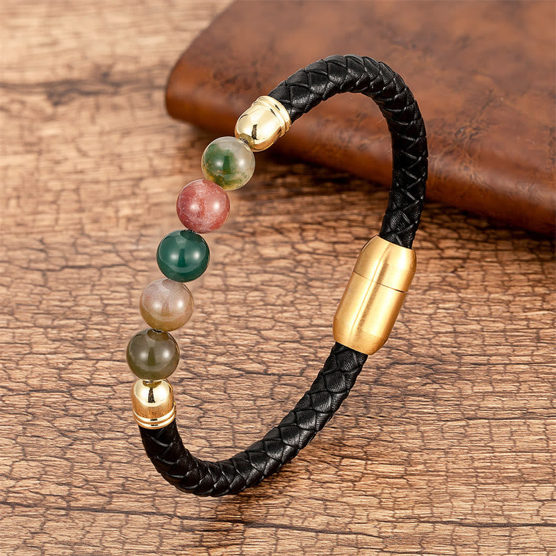 Braccialetto di protezione in pelle con perline di lapislazzuli , Buddha Stones blu, occhio di tigre, onice nero e pietra lavica - Agata - 18-22 cm - image 0