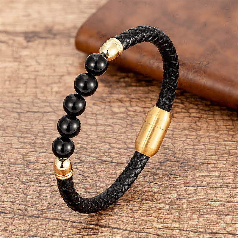 Braccialetto di protezione in pelle con perline di lapislazzuli , Buddha Stones blu, occhio di tigre, onice nero e pietra lavica - Onice nero - 18-22 cm - image 16