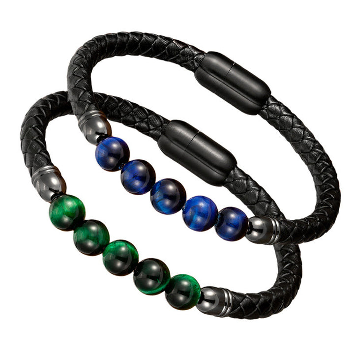 Braccialetto di protezione in pelle con perline di lapislazzuli , Buddha Stones blu, occhio di tigre, onice nero e pietra lavica - image 26