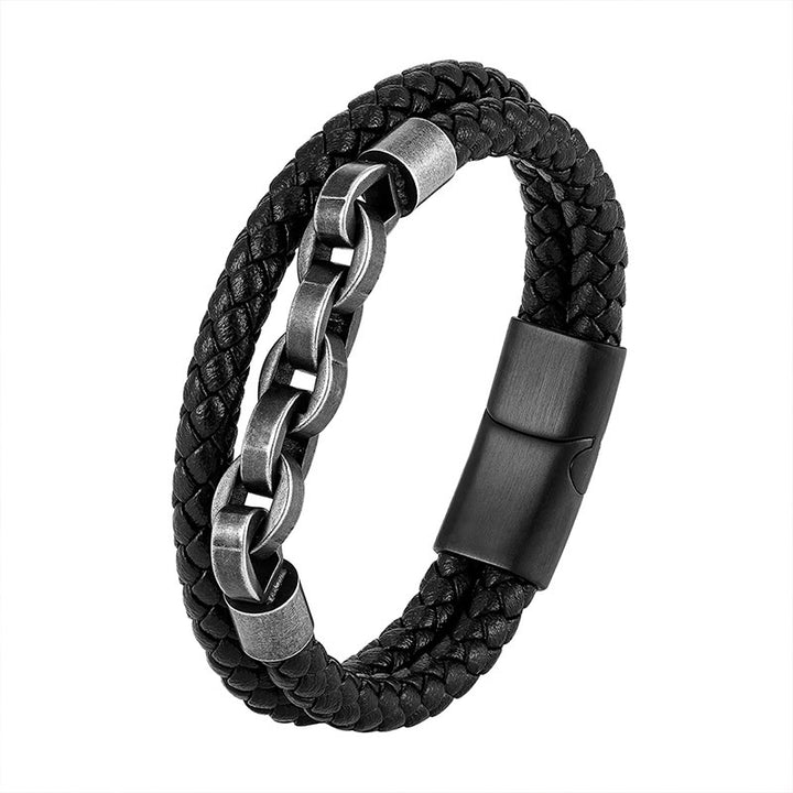 Bracciale con fibbia intrecciata in pelle e acciaio al titanio con design a catena Buddha Stones - image 5