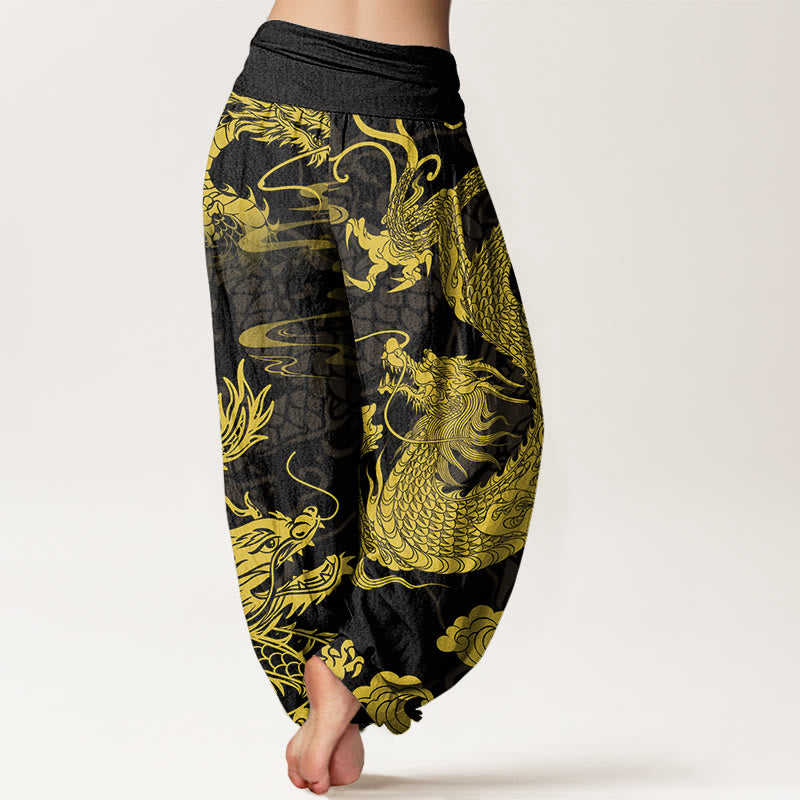 Pantaloni harem da donna con elastico in vita, Buddha Stones Cotton Dragon e nuvole di buon auspicio - image 1