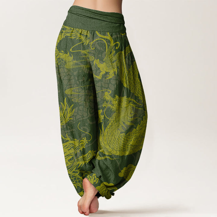 Pantaloni harem da donna con elastico in vita, Buddha Stones Cotton Dragon e nuvole di buon auspicio - image 5