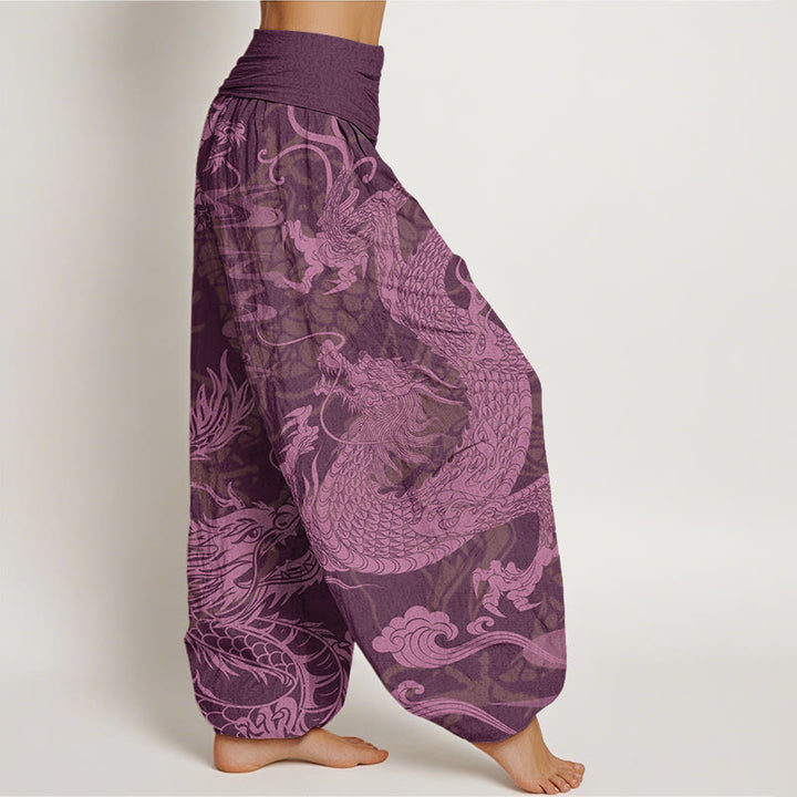 Pantaloni harem da donna con elastico in vita, Buddha Stones Cotton Dragon e nuvole di buon auspicio - image 9