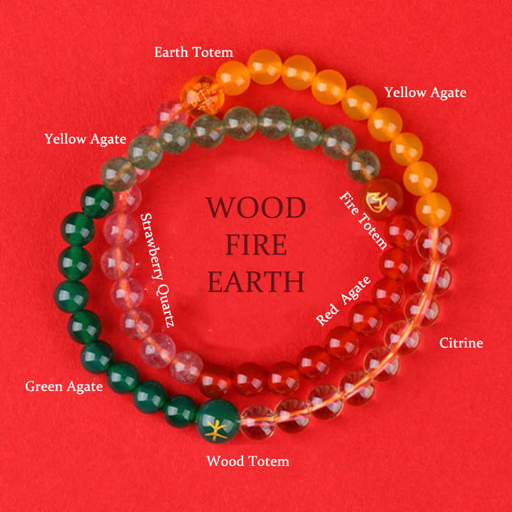 Buddha Stones Cinque Elementi Vari Cristallo Agata Quarzo Fragola Bracciale della Saggezza - Legno Fuoco Terra (Circonferenza polso: 14-16 cm) - image 10