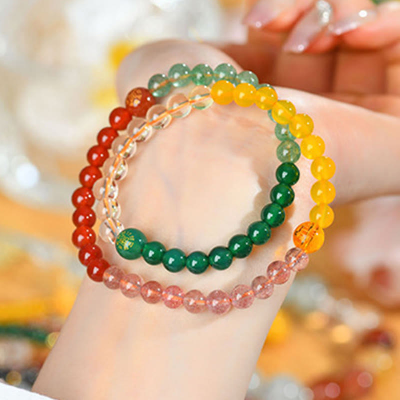 Buddha Stones Cinque Elementi Vari Cristallo Agata Quarzo Fragola Bracciale della Saggezza - image 13