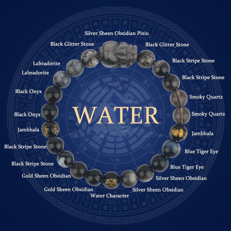 Buddha Stones Cinque Elementi Vari Cristallo Agata Pixiu Bracciale Ricchezza - Acqua (circonferenza del polso: 14-16 cm) - 8 millimetri - image 13