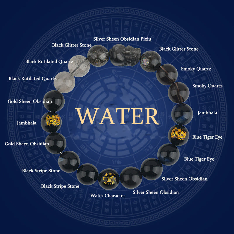 Buddha Stones Cinque Elementi Vari Cristallo Agata Pixiu Bracciale Ricchezza - Acqua (circonferenza del polso: 14-16 cm) - 12 millimetri - image 15