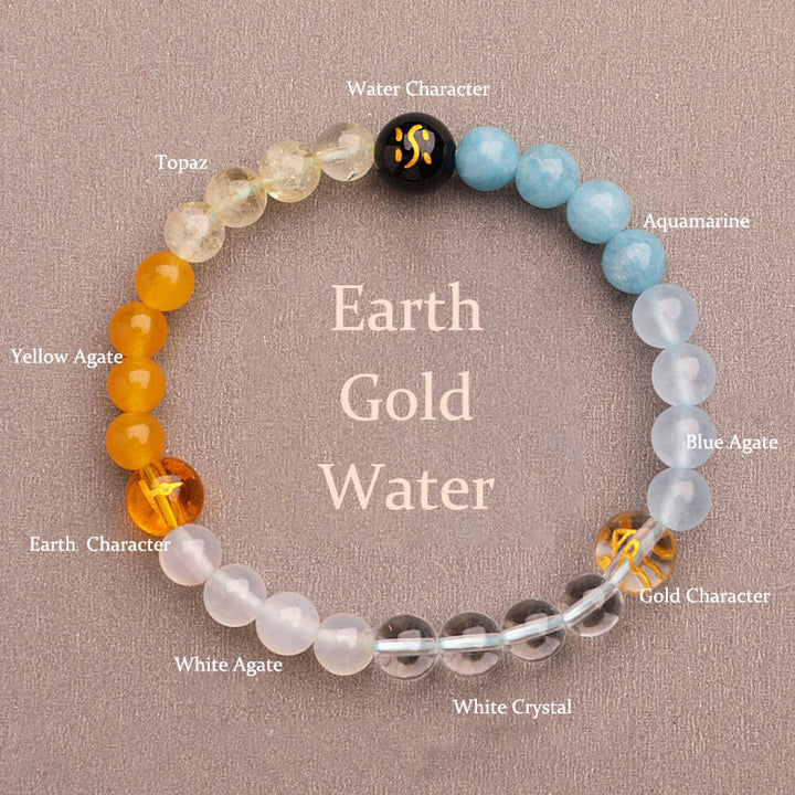 Buddha Stones Cinque Elementi Vari Agata Cristallo Pietra del Sole Bracciale della Saggezza - Terra Oro Acqua (Circonferenza polso: 14-16 cm) - 6 millimetri - image 17