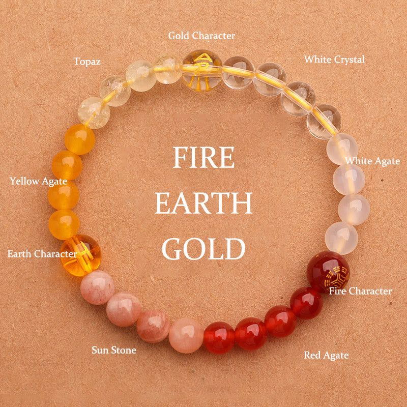 Buddha Stones Cinque Elementi Vari Agata Cristallo Pietra del Sole Bracciale della Saggezza - Fuoco Terra Oro (Circonferenza polso: 14-16 cm) - 6 millimetri - image 6