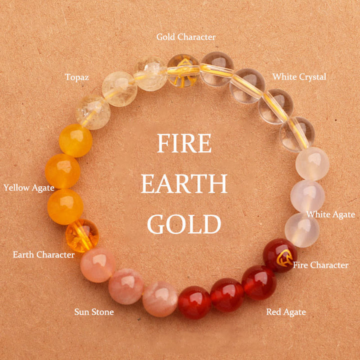 Buddha Stones Cinque Elementi Vari Agata Cristallo Pietra del Sole Bracciale della Saggezza - Fuoco Terra Oro (Circonferenza polso: 14-16 cm) - 8 millimetri - image 4