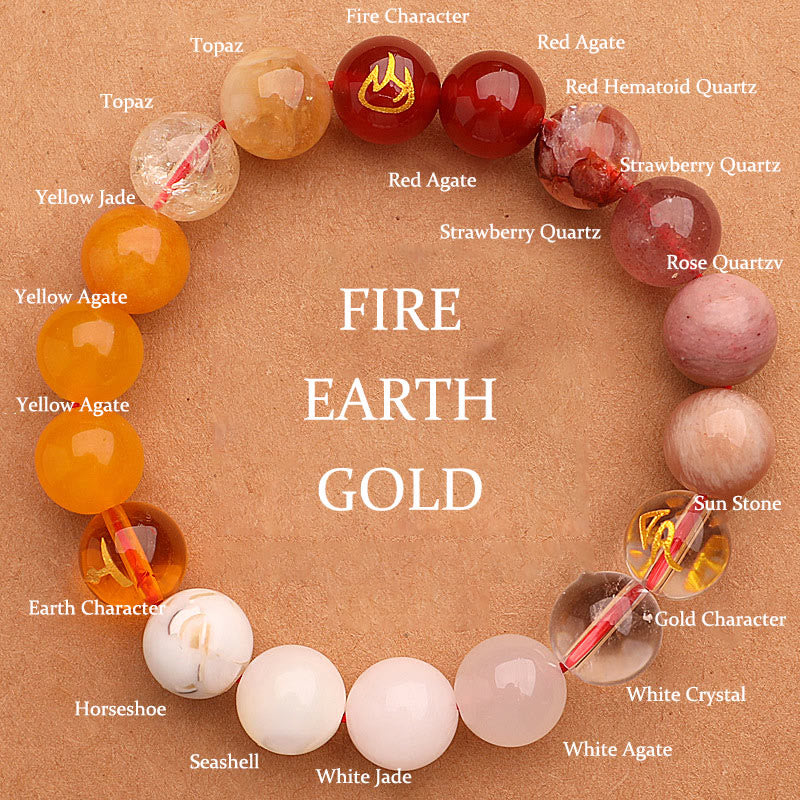 Buddha Stones Cinque Elementi Vari Agata Cristallo Pietra del Sole Bracciale della Saggezza - Fuoco Terra Oro (Circonferenza polso: 14-16 cm) - 12 millimetri - image 0