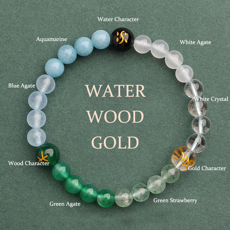 Buddha Stones Cinque Elementi Vari Agata Cristallo Pietra del Sole Bracciale della Saggezza - Acqua Legno Oro (Circonferenza polso: 14-16 cm) - 6 millimetri - image 25