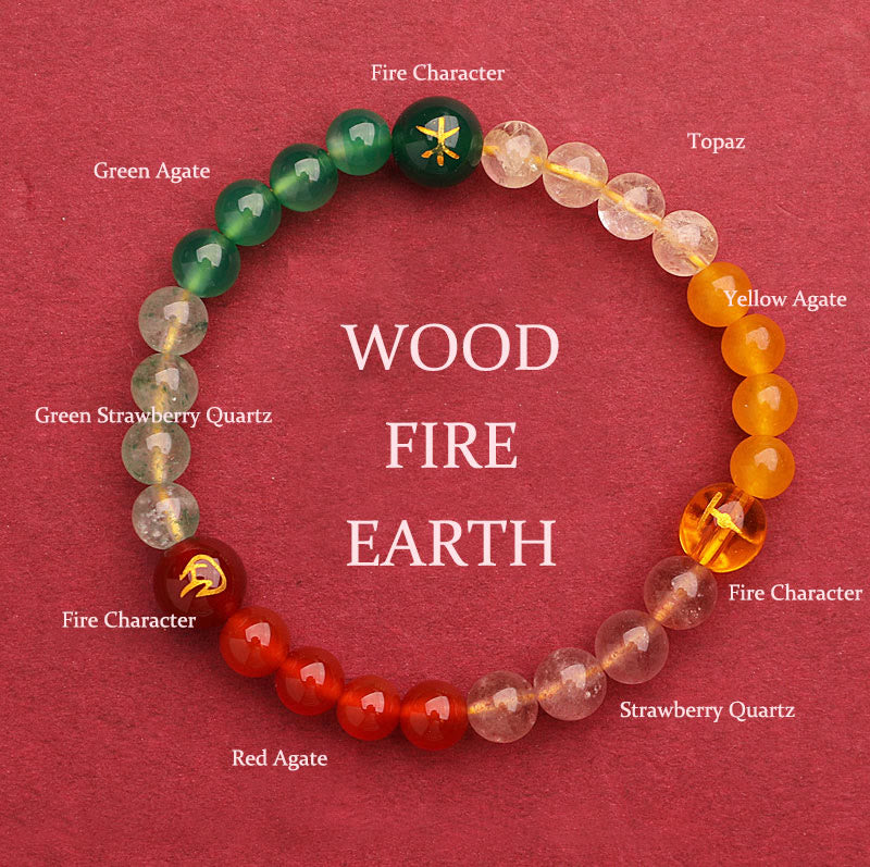 Buddha Stones Cinque Elementi Vari Agata Cristallo Pietra del Sole Bracciale della Saggezza - Legno Fuoco Terra (Circonferenza polso: 14-16 cm) - 6 millimetri - image 44