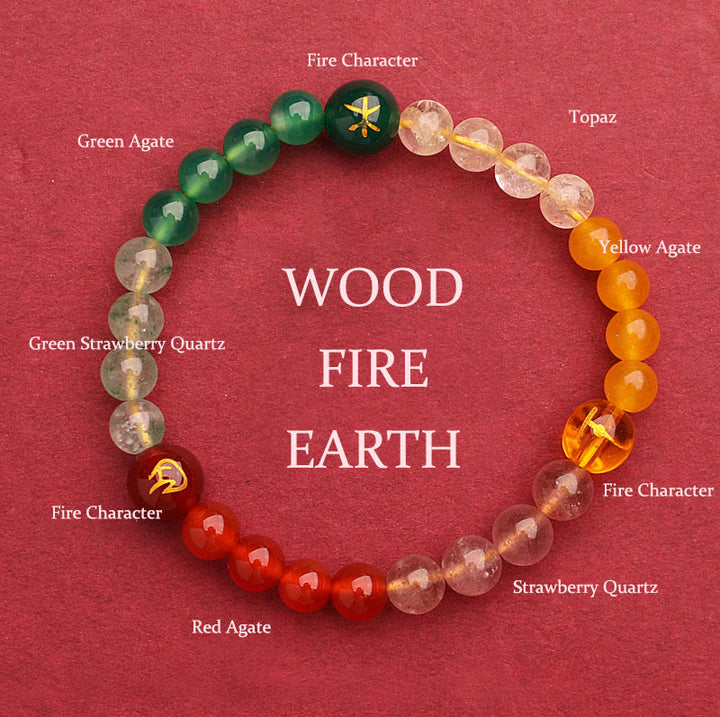 Buddha Stones Cinque Elementi Vari Agata Cristallo Pietra del Sole Bracciale della Saggezza - Legno Fuoco Terra (Circonferenza polso: 14-16 cm) - 6 millimetri - image 44