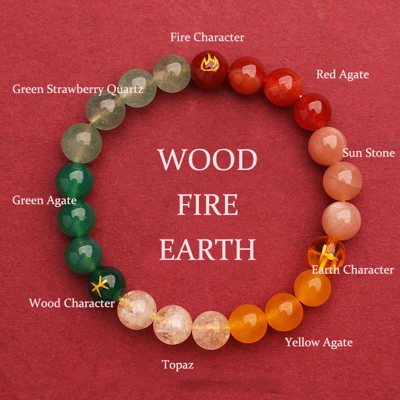 Buddha Stones Cinque Elementi Vari Agata Cristallo Pietra del Sole Bracciale della Saggezza - Legno Fuoco Terra (Circonferenza polso: 14-16 cm) - 8 millimetri - image 42