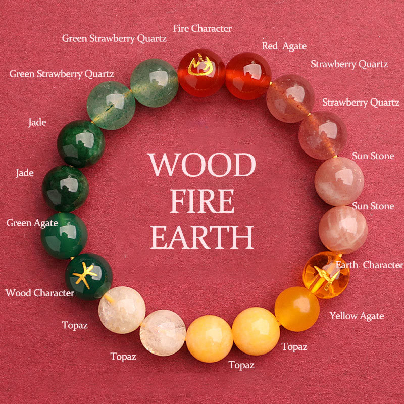 Buddha Stones Cinque Elementi Vari Agata Cristallo Pietra del Sole Bracciale della Saggezza - Legno Fuoco Terra (Circonferenza polso: 14-16 cm) - 10 millimetri - image 40