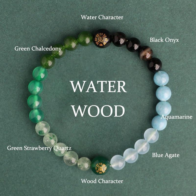 Buddha Stones Bracciale della saggezza con cinque elementi, vari cristalli di agata, onice nero, calcedonio verde, acquamarina - Legno d'acqua (circonferenza del polso: 14-16 cm) - 6 millimetri - image 3
