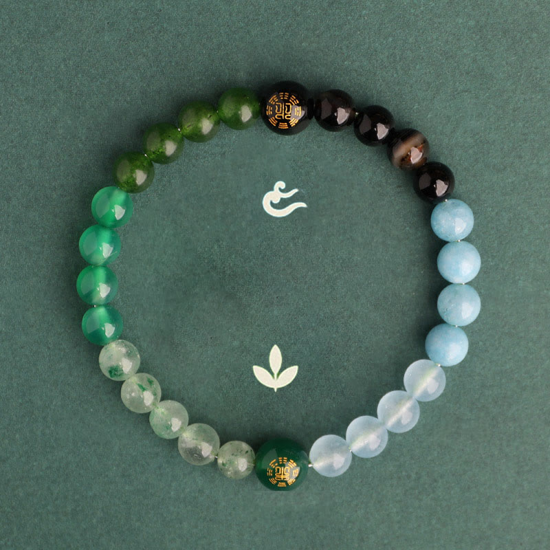 Buddha Stones Bracciale della saggezza con cinque elementi, vari cristalli di agata, onice nero, calcedonio verde, acquamarina - image 4