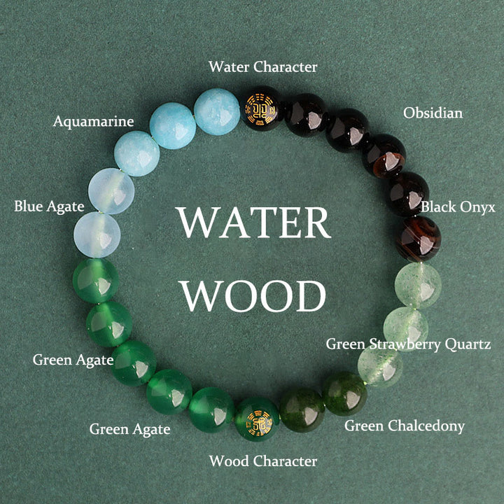 Buddha Stones Bracciale della saggezza con cinque elementi, vari cristalli di agata, onice nero, calcedonio verde, acquamarina - Legno d'acqua (circonferenza del polso: 14-16 cm) - 8 millimetri - image 13