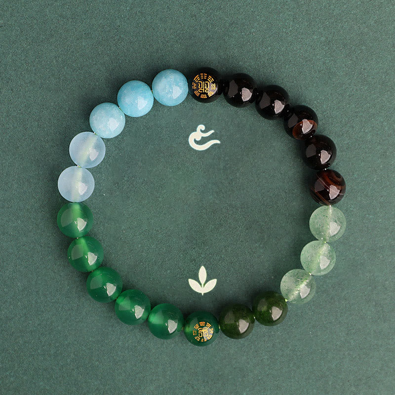 Buddha Stones Bracciale della saggezza con cinque elementi, vari cristalli di agata, onice nero, calcedonio verde, acquamarina - image 14