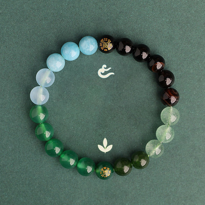 Buddha Stones Bracciale della saggezza con cinque elementi, vari cristalli di agata, onice nero, calcedonio verde, acquamarina - image 14