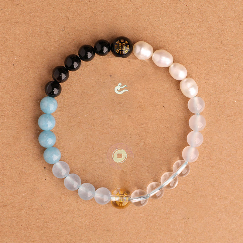 Buddha Stones Bracciale della saggezza con cinque elementi, vari cristalli di agata, onice nero, calcedonio verde, acquamarina - image 18
