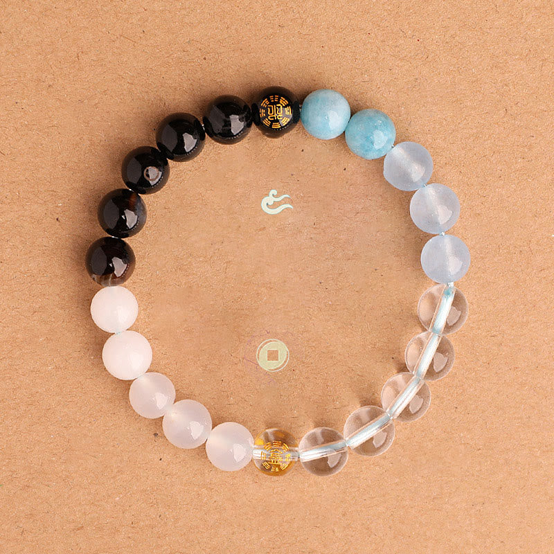 Buddha Stones Bracciale della saggezza con cinque elementi, vari cristalli di agata, onice nero, calcedonio verde, acquamarina - image 20