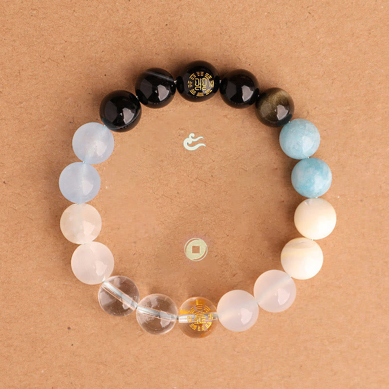 Buddha Stones Bracciale della saggezza con cinque elementi, vari cristalli di agata, onice nero, calcedonio verde, acquamarina - image 22