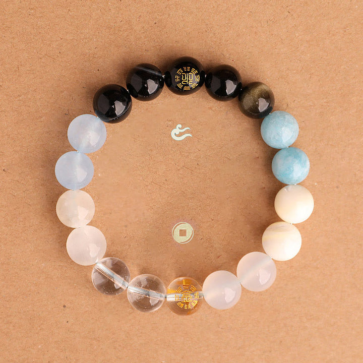 Buddha Stones Bracciale della saggezza con cinque elementi, vari cristalli di agata, onice nero, calcedonio verde, acquamarina - image 22