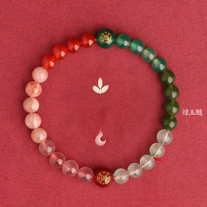 Buddha Stones Bracciale della saggezza con cinque elementi, vari cristalli di agata, onice nero, calcedonio verde, acquamarina - image 46