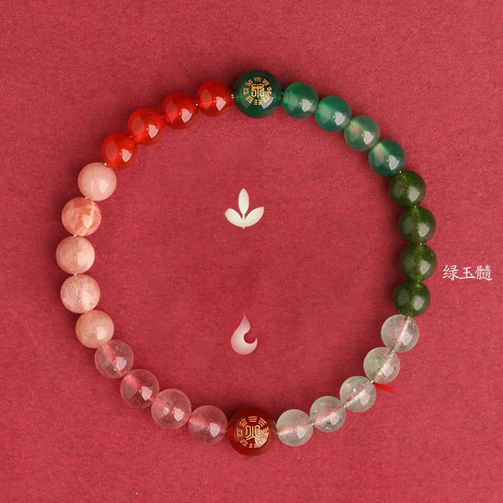 Buddha Stones Bracciale della saggezza con cinque elementi, vari cristalli di agata, onice nero, calcedonio verde, acquamarina - image 46