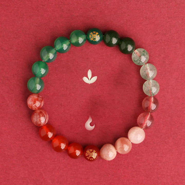 Buddha Stones Bracciale della saggezza con cinque elementi, vari cristalli di agata, onice nero, calcedonio verde, acquamarina - image 48