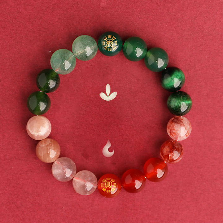 Buddha Stones Bracciale della saggezza con cinque elementi, vari cristalli di agata, onice nero, calcedonio verde, acquamarina - image 50