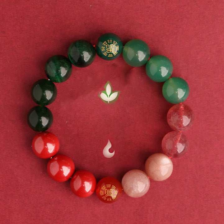 Buddha Stones Bracciale della saggezza con cinque elementi, vari cristalli di agata, onice nero, calcedonio verde, acquamarina - image 52